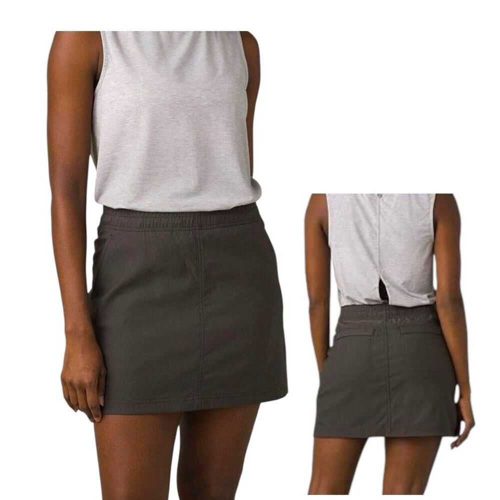 Prana Alana Skort Elastic Drawstring Gray Green Golf Hiking Women's Size M